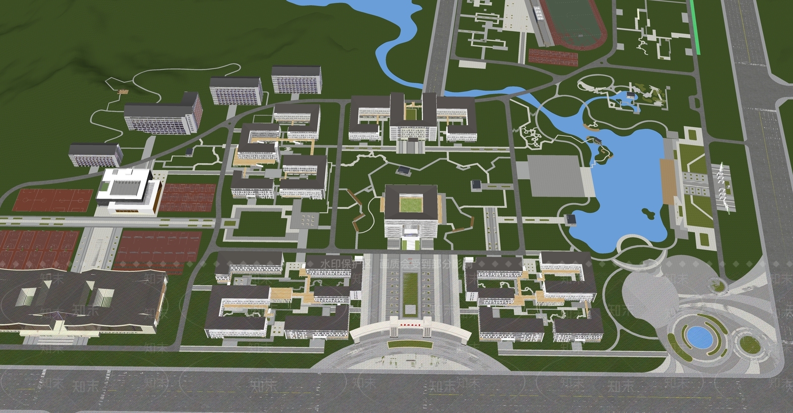 现代校园景观SU模型下载【ID:1151613593】