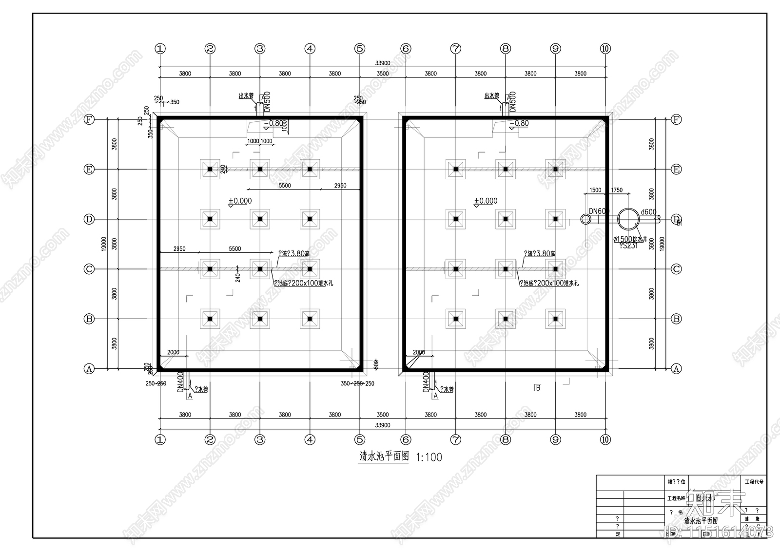 某自来水厂土建cad施工图下载【ID:1151614073】