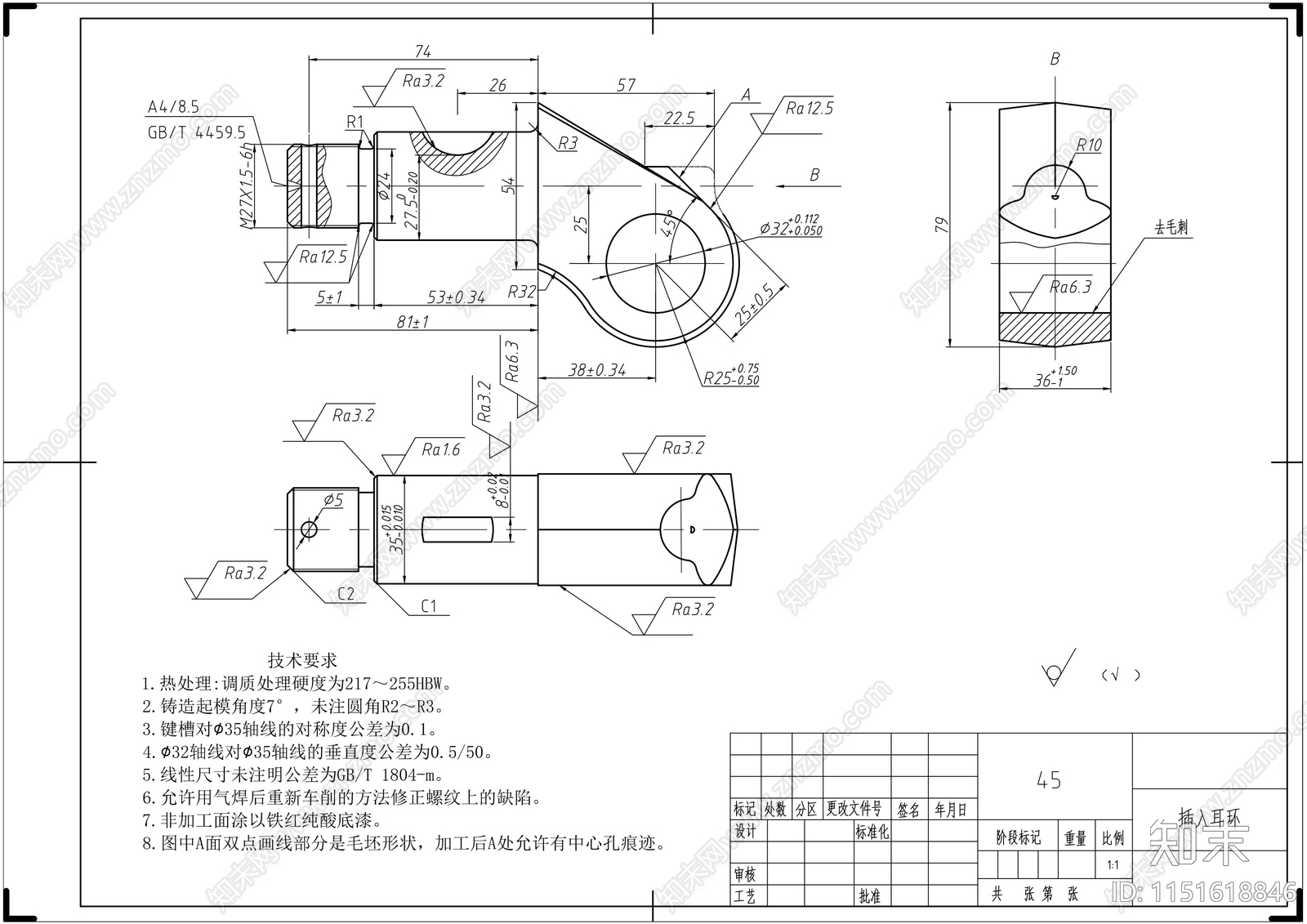 插入耳环机械图施工图下载【ID:1151618846】