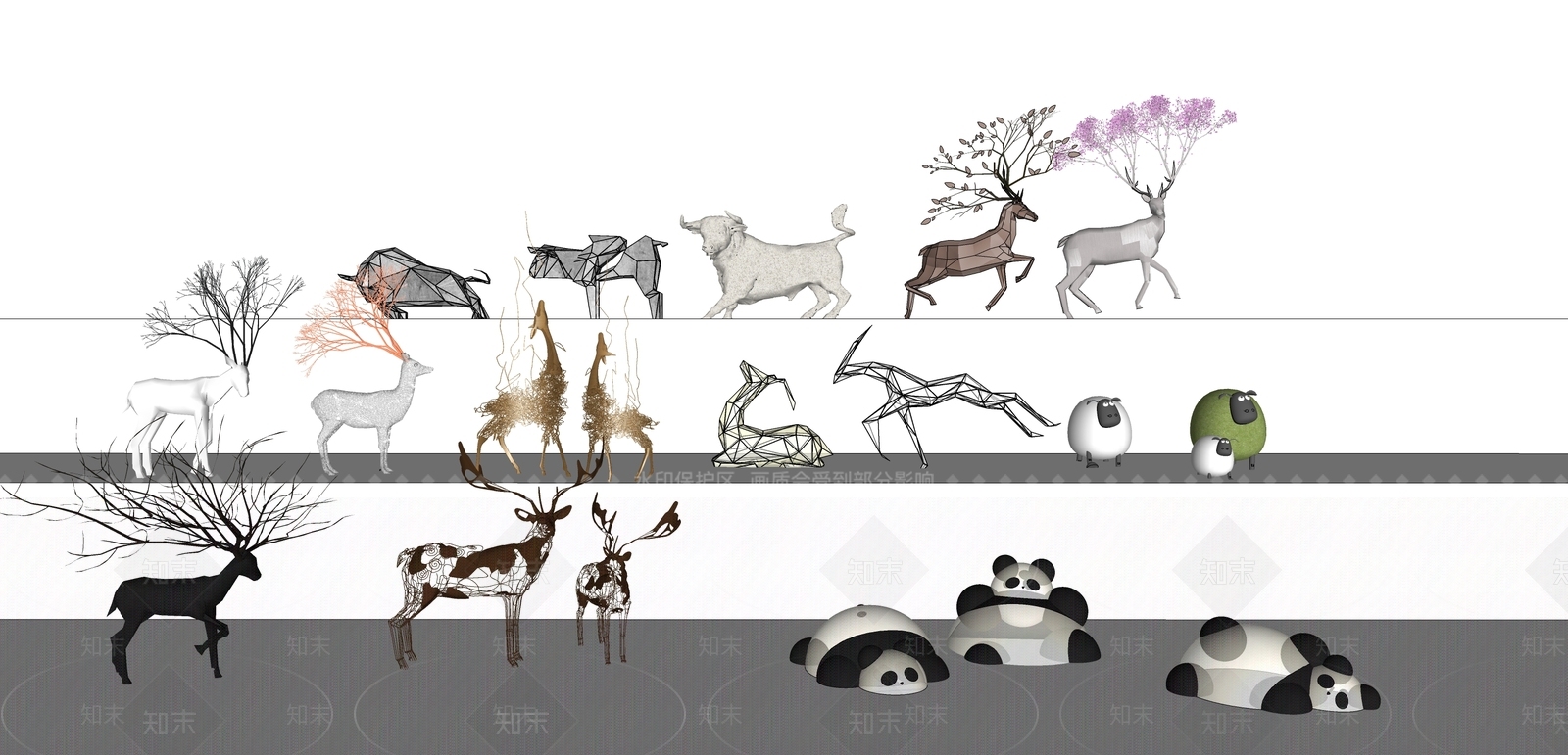 现代动物雕塑小品SU模型下载【ID:1151624173】