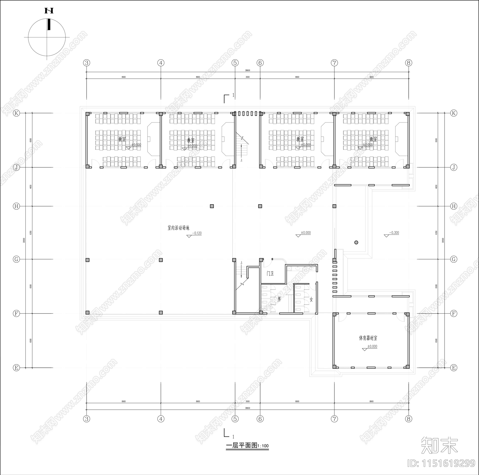 小学平立剖面图cad施工图下载【ID:1151619299】