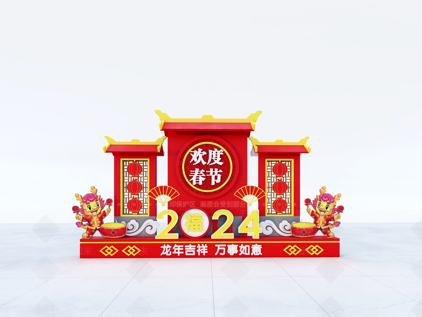 新中式风格新年美陈SU模型下载【ID:1151622421】