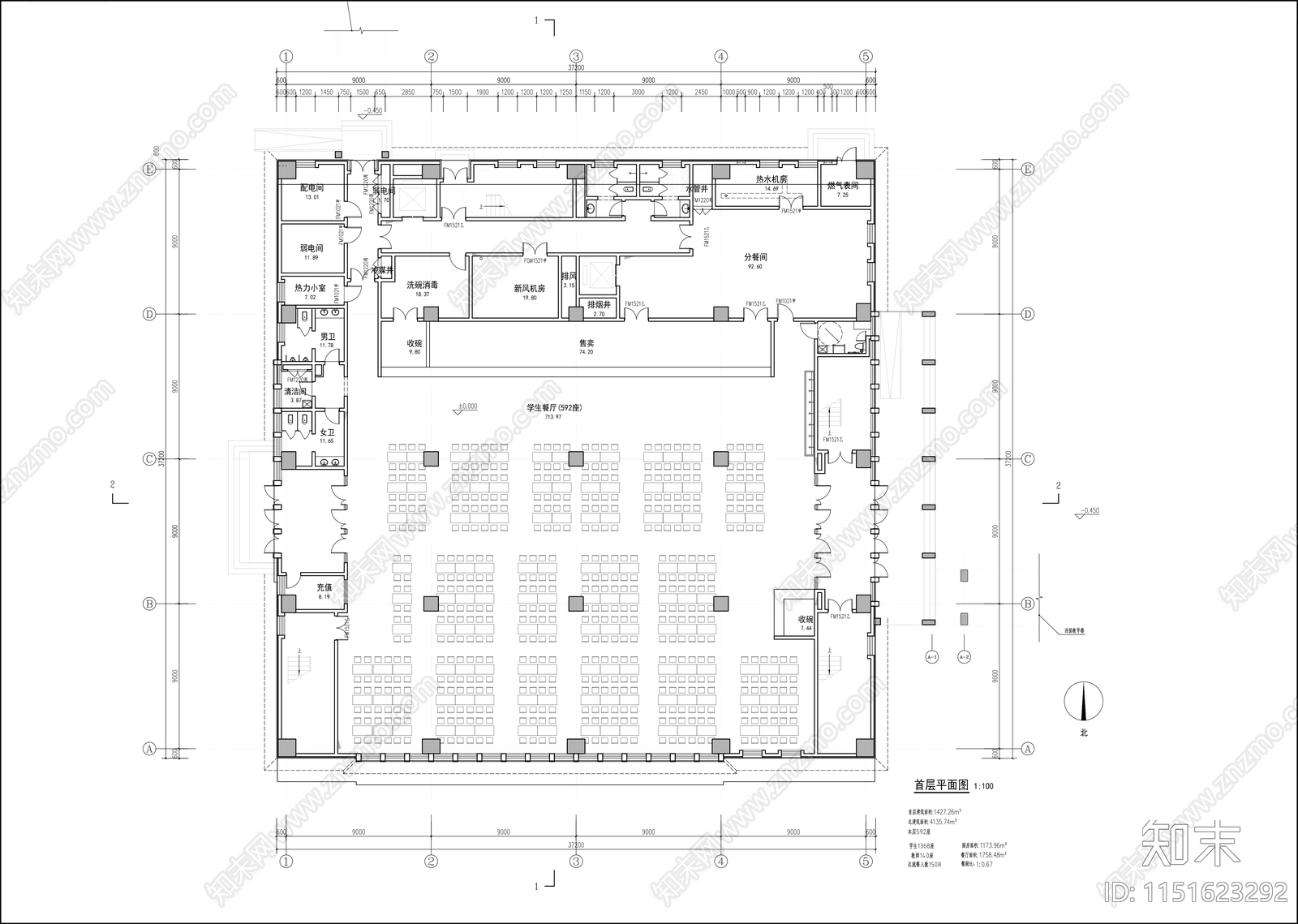 学校食堂平立剖面cad施工图下载【ID:1151623292】