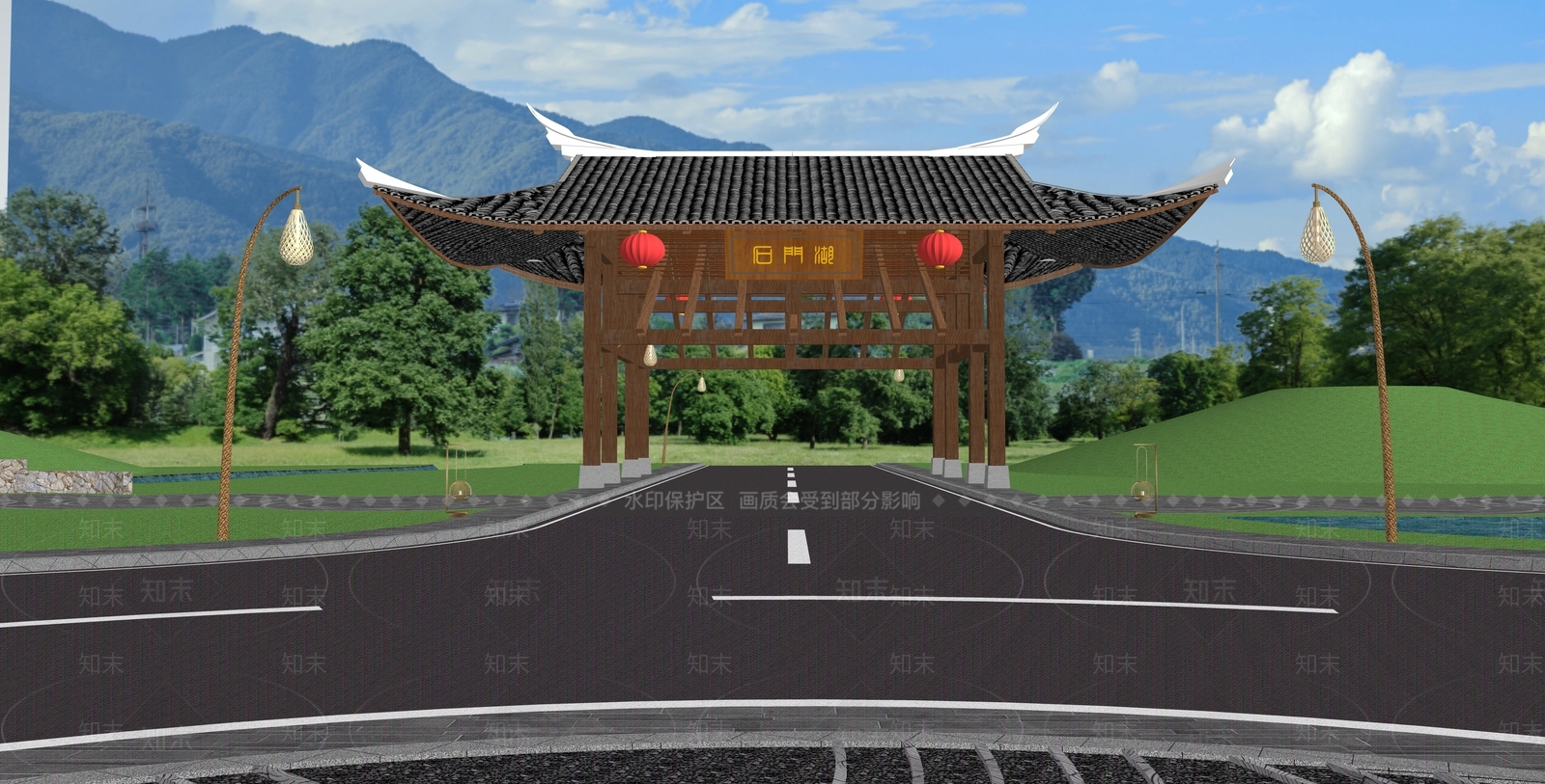 中式景区入口牌坊SU模型下载【ID:1151624310】