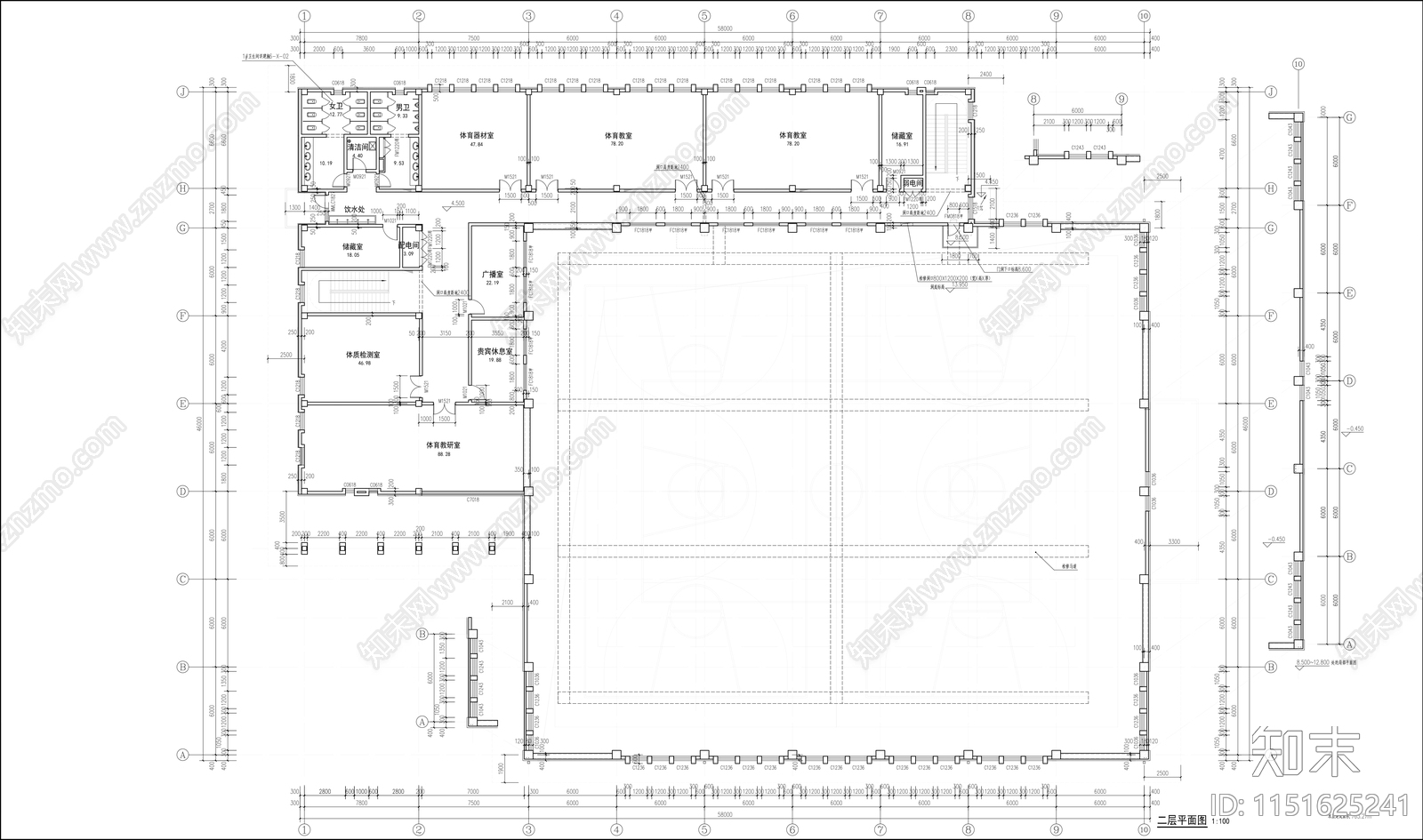 中学风雨操场平立剖面图cad施工图下载【ID:1151625241】