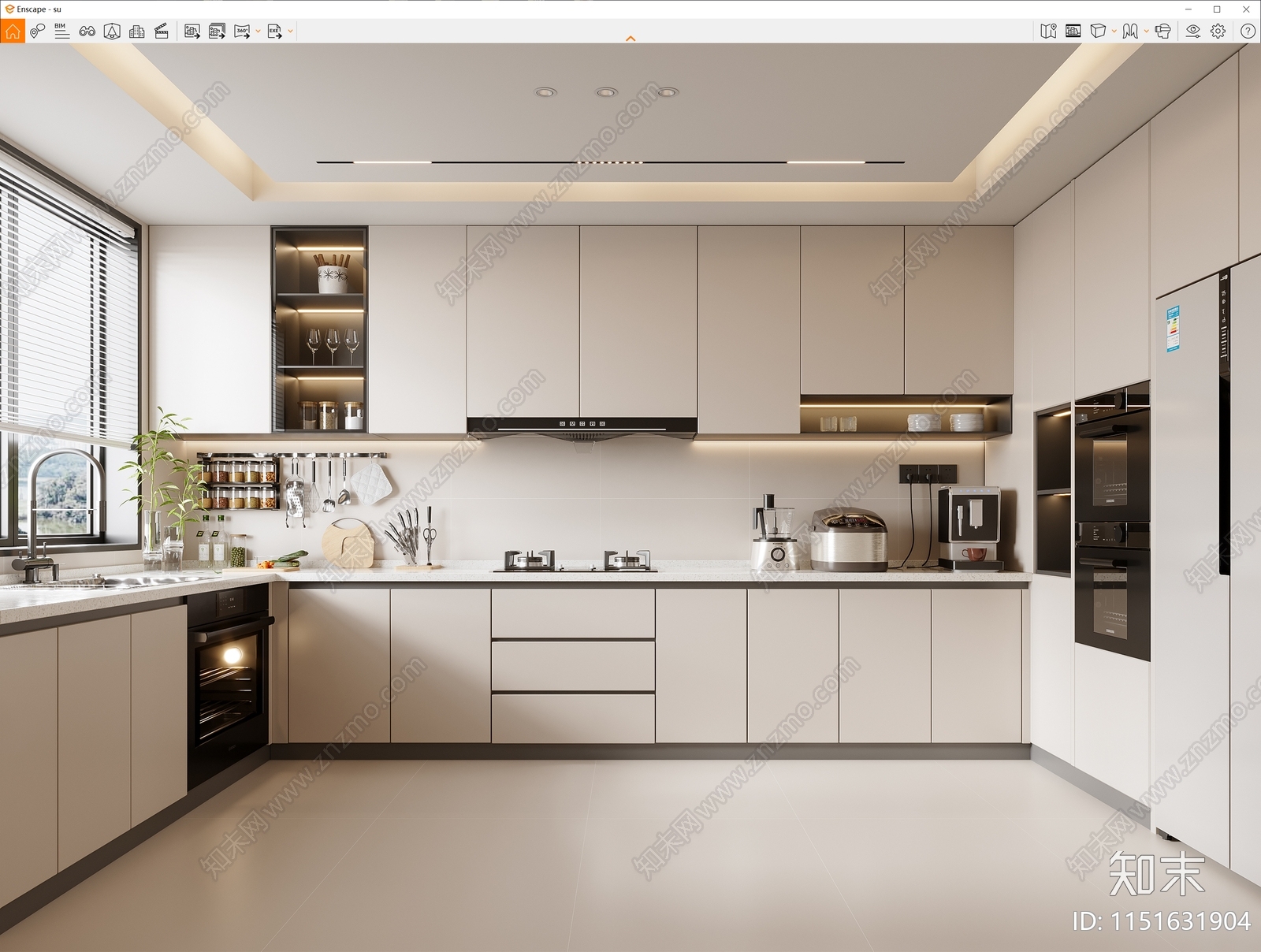 现代奶油风厨房SU模型下载【ID:1151631904】