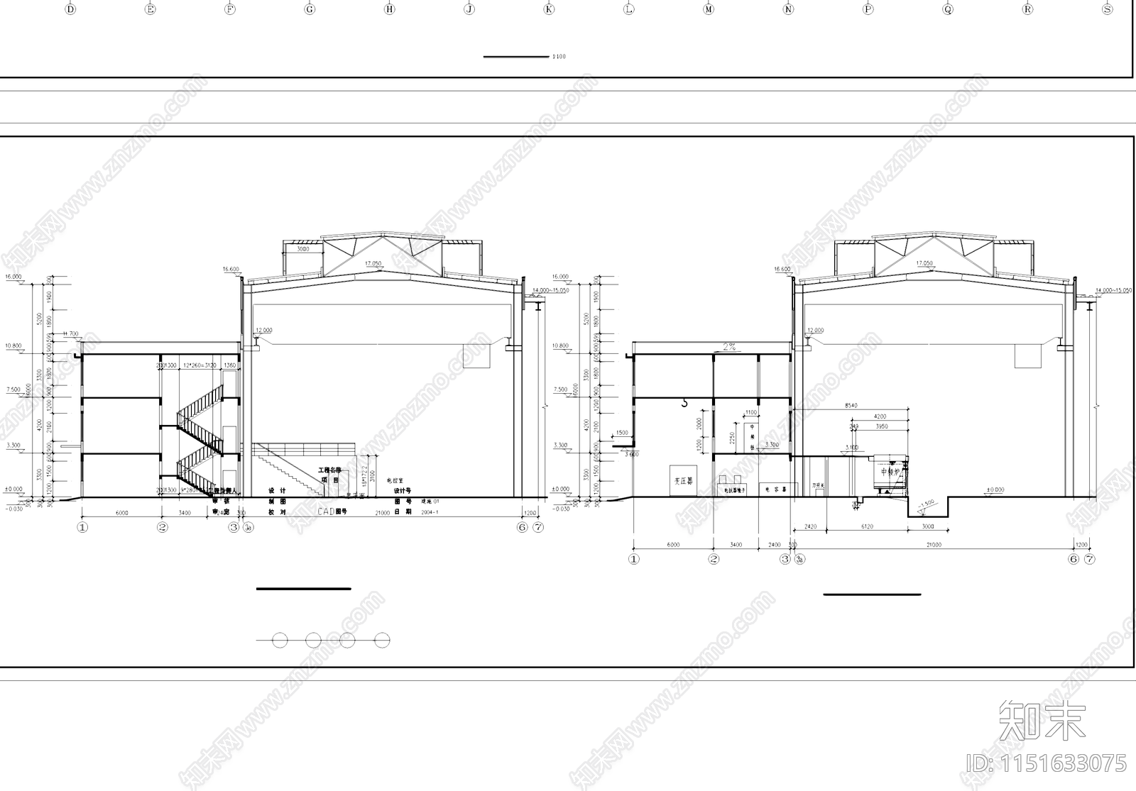 三层大型熔炼炉车间厂房工业建筑施工图集cad施工图下载【ID:1151633075】