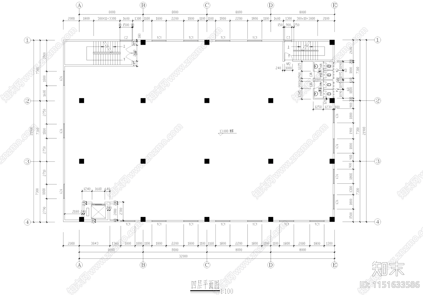 四层车间厂房工业建筑cad施工图下载【ID:1151633586】