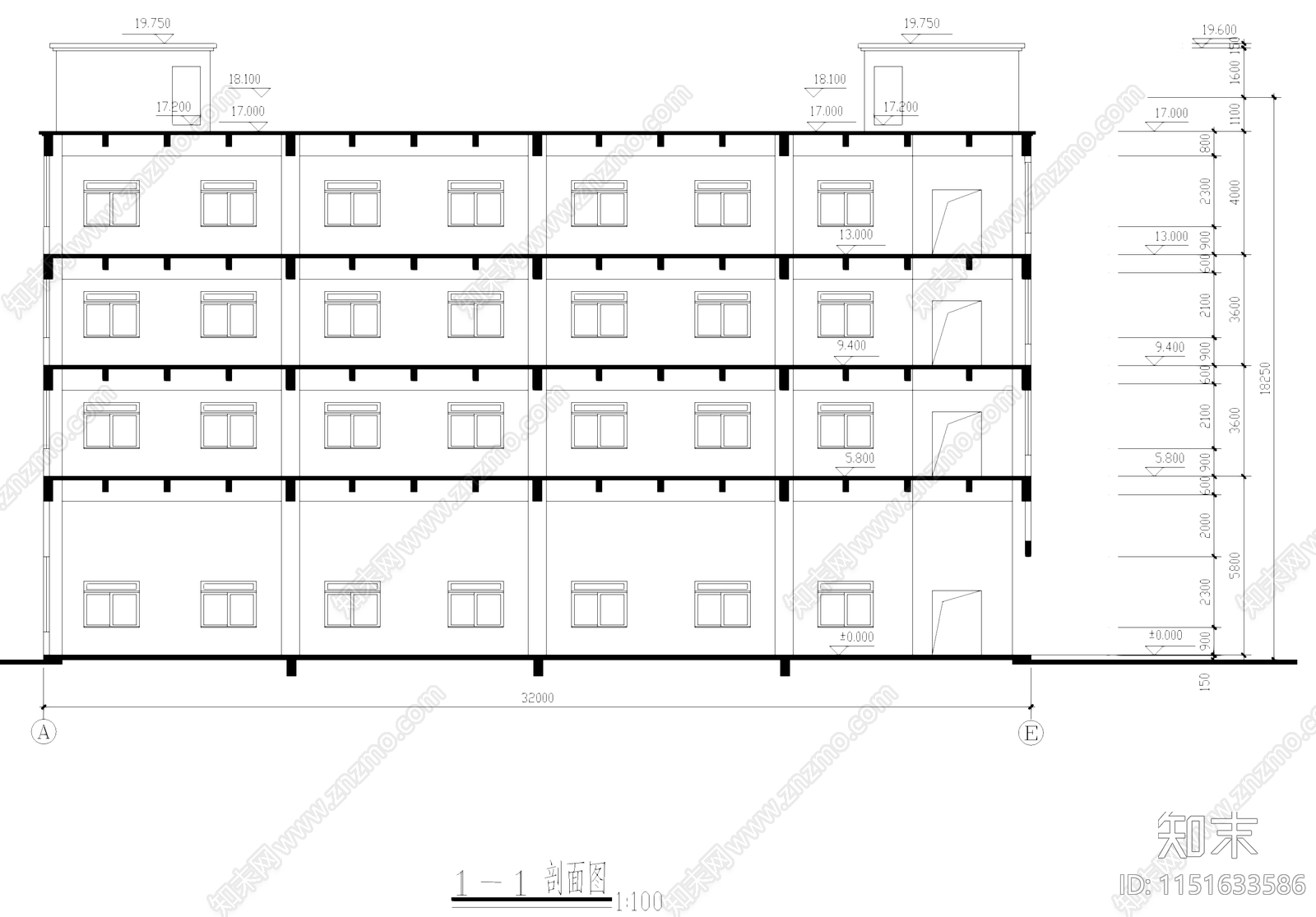 四层车间厂房工业建筑cad施工图下载【ID:1151633586】