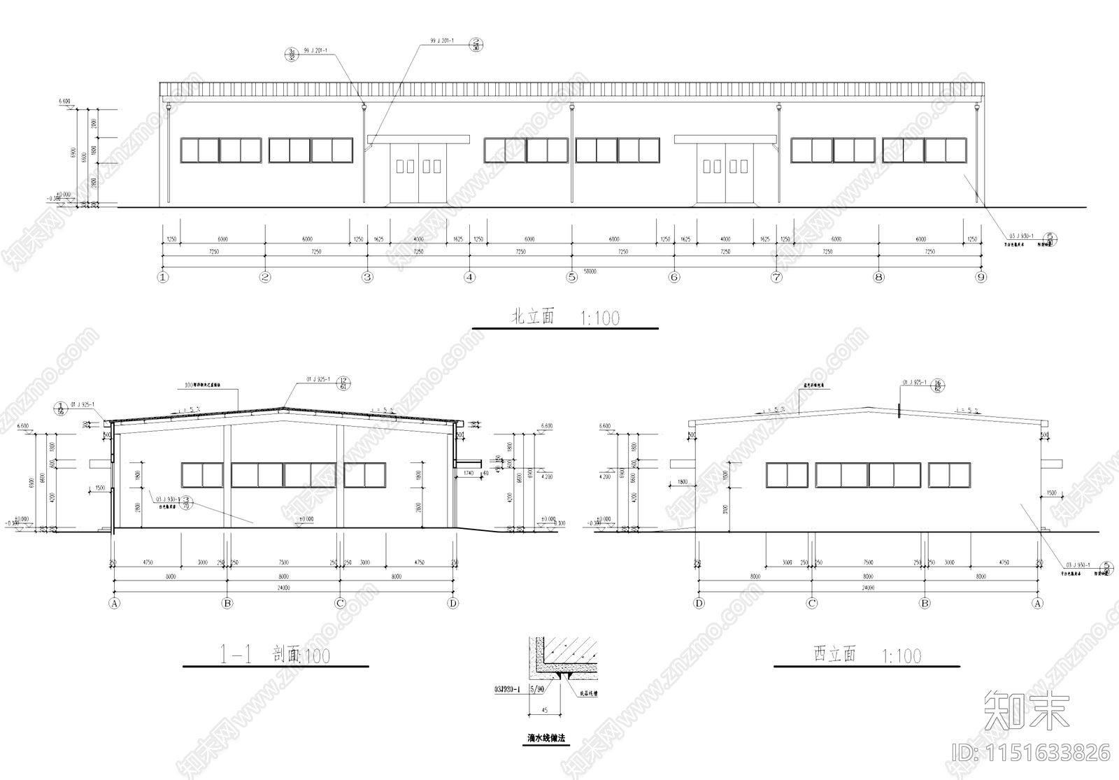 单层车间厂房工业建筑施工图下载【ID:1151633826】