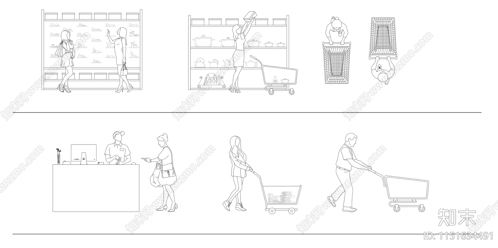 超市人物cad施工图下载【ID:1151634491】