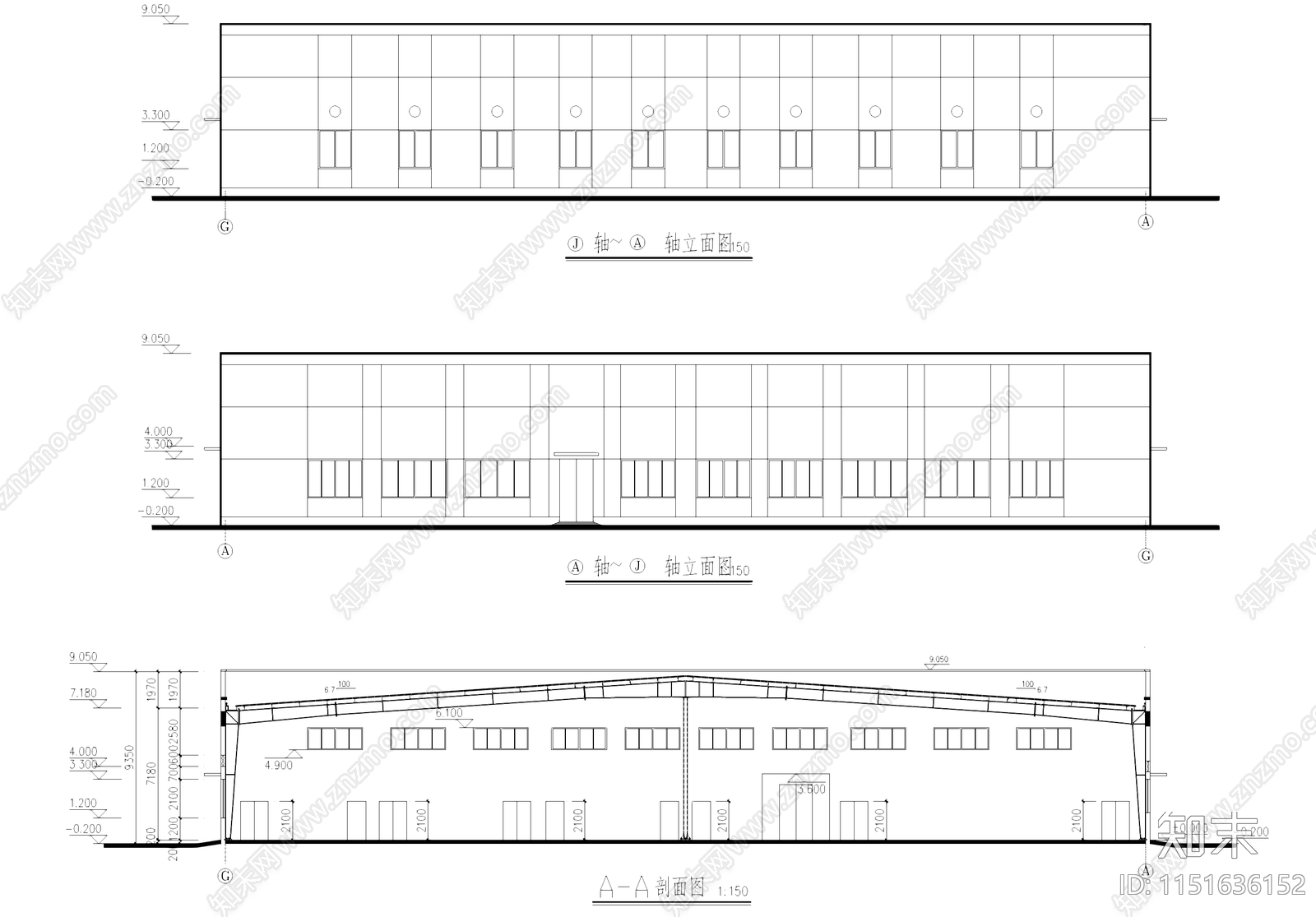 单层纺织厂钢结构车间厂房工业建筑施工图集施工图下载【ID:1151636152】