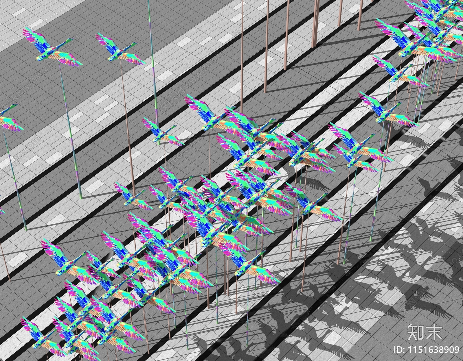 现代飞鹤鸟群商业组团雕塑小品SU模型下载【ID:1151638909】
