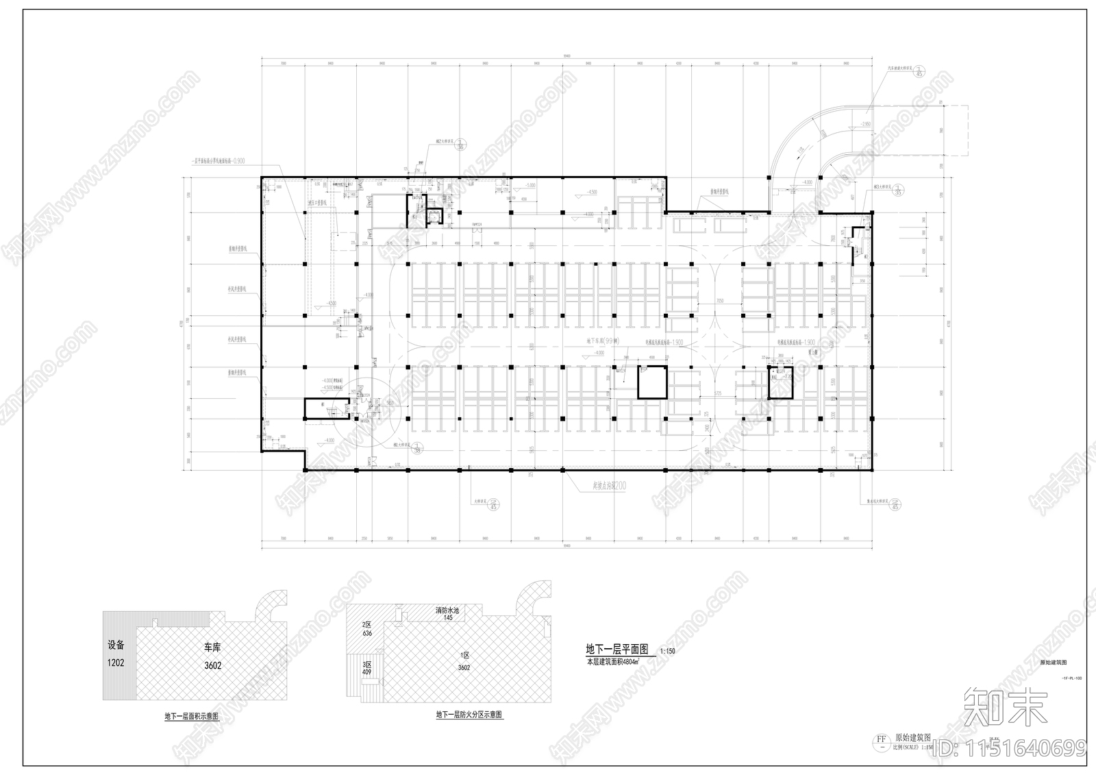 地下停车场cad施工图下载【ID:1151640699】