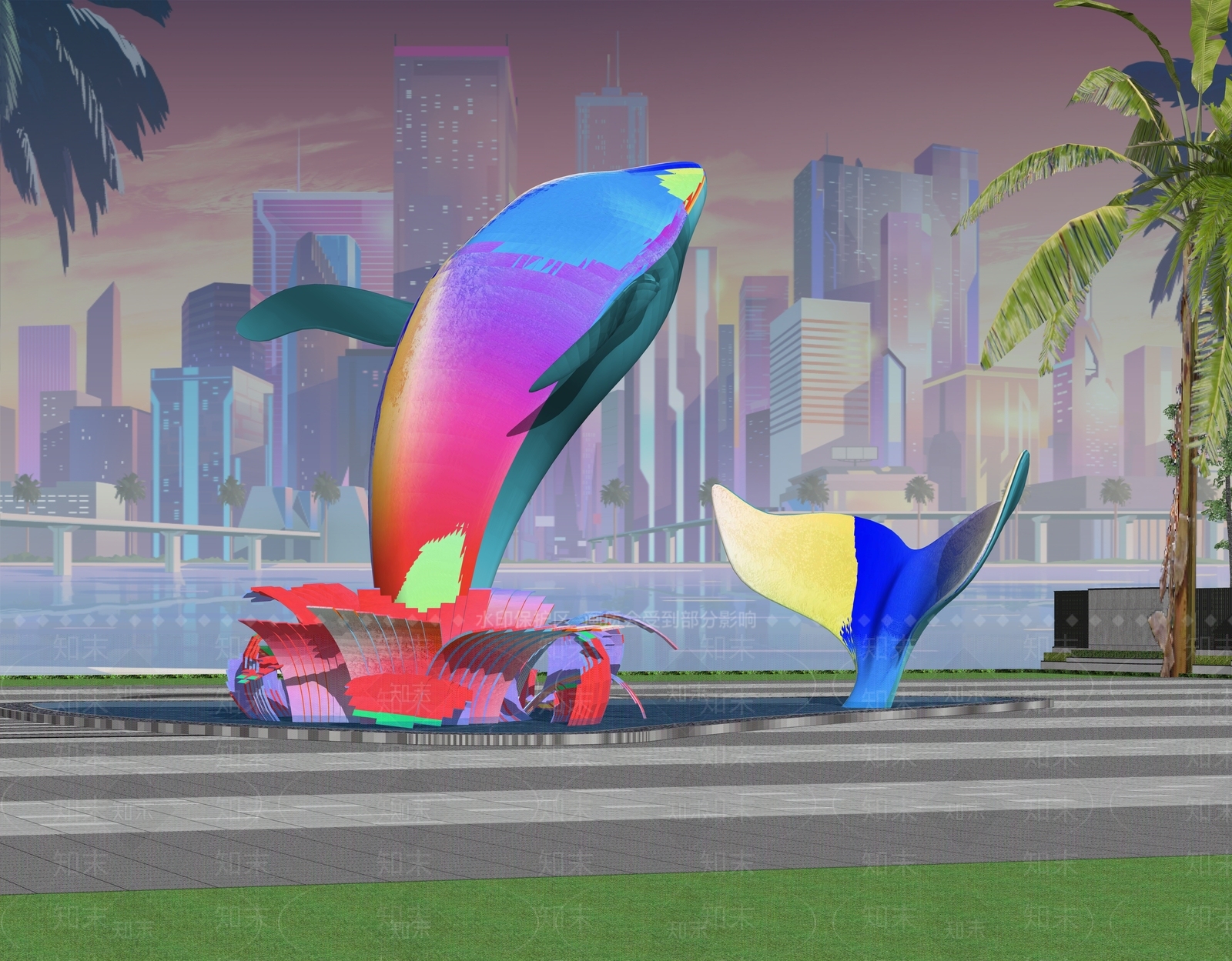 现代鲸鱼雕塑小品SU模型下载【ID:1151641699】