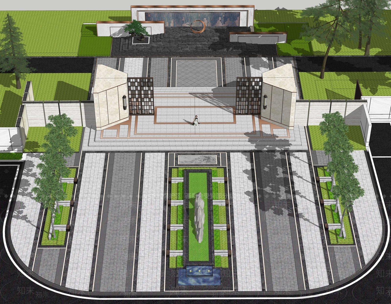 现代直线风格入口广场景观SU模型下载【ID:1151642089】