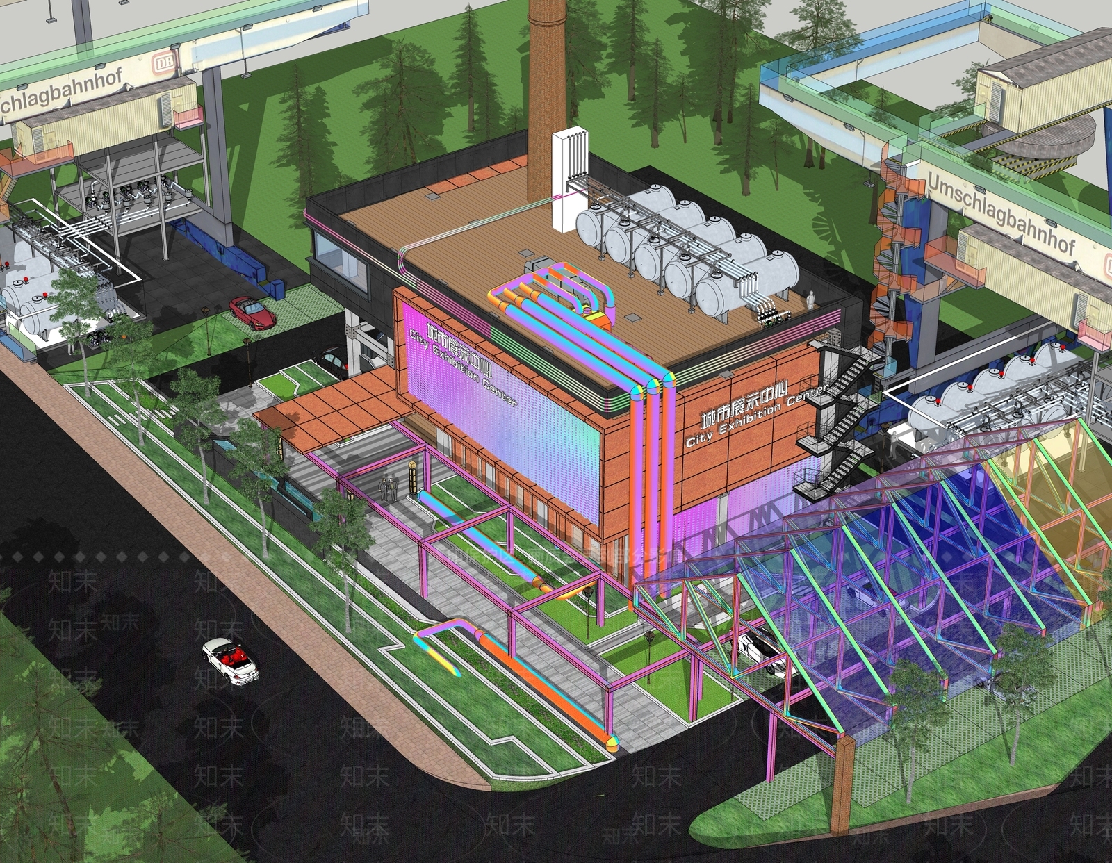 现代展览馆建筑SU模型下载【ID:1151642587】