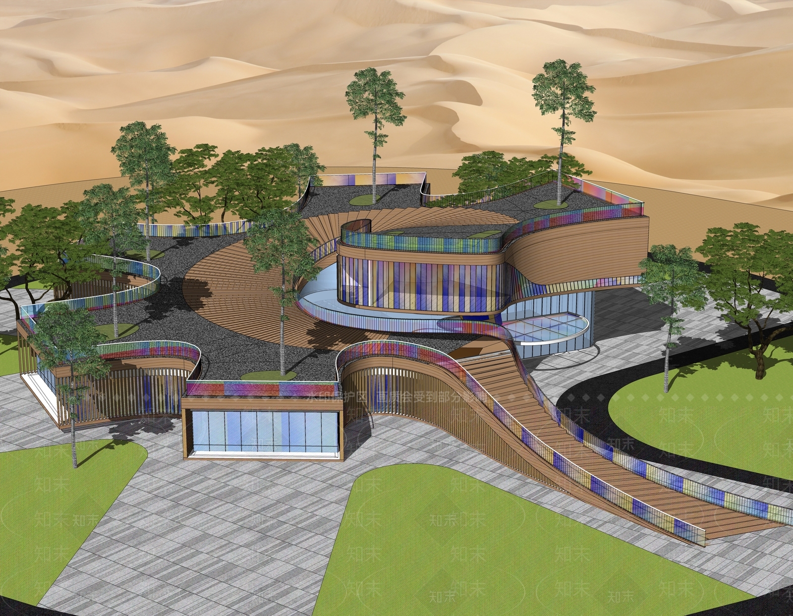 现代五角花瓣造型展览馆建筑SU模型下载【ID:1151643431】