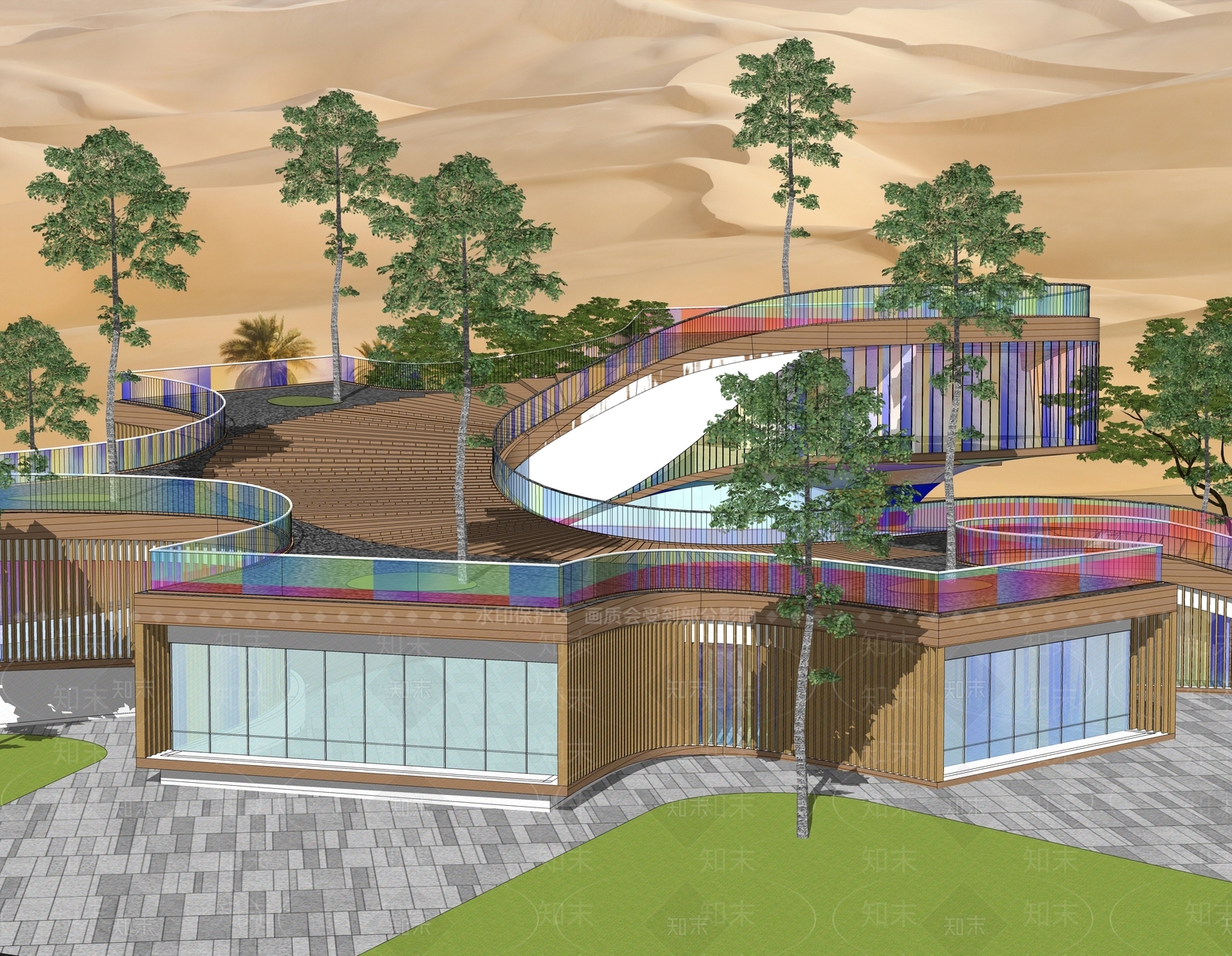 现代五角花瓣造型展览馆建筑SU模型下载【ID:1151643431】