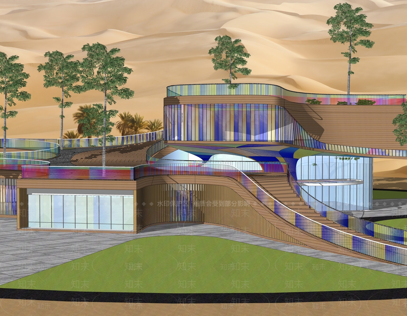 现代五角花瓣造型展览馆建筑SU模型下载【ID:1151643431】