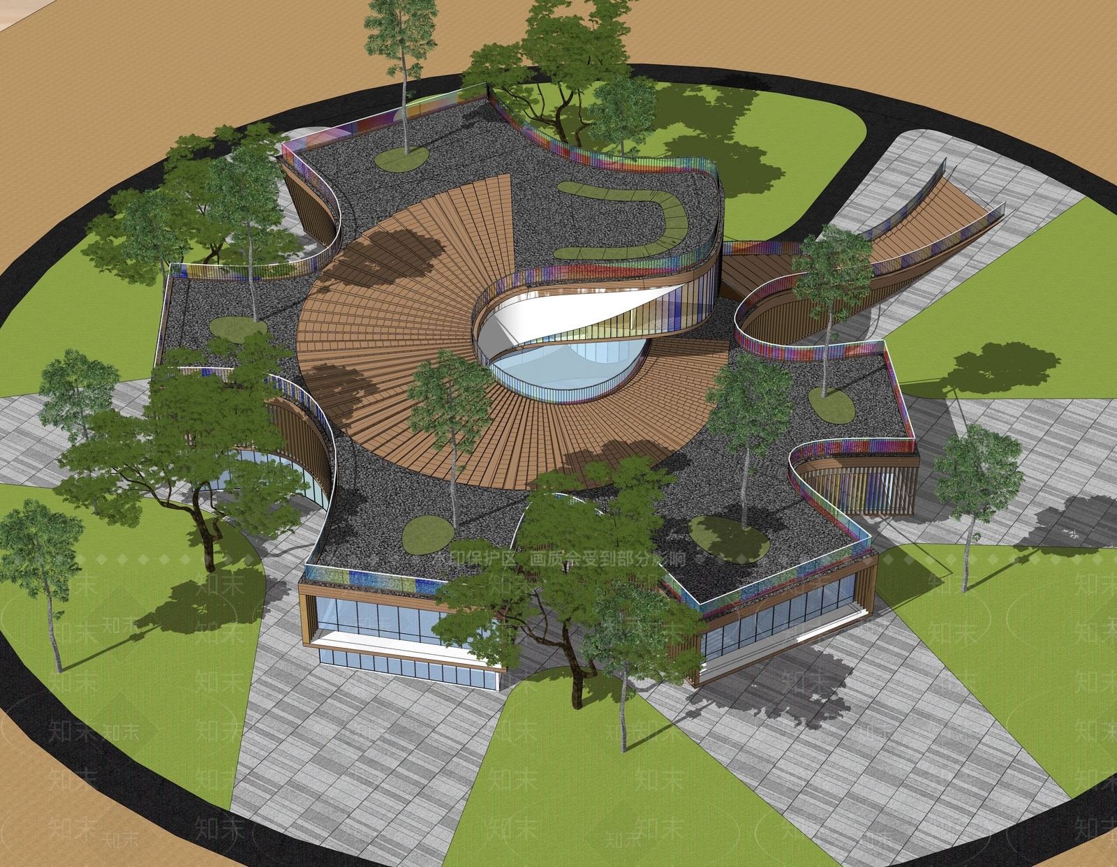 现代五角花瓣造型展览馆建筑SU模型下载【ID:1151643431】
