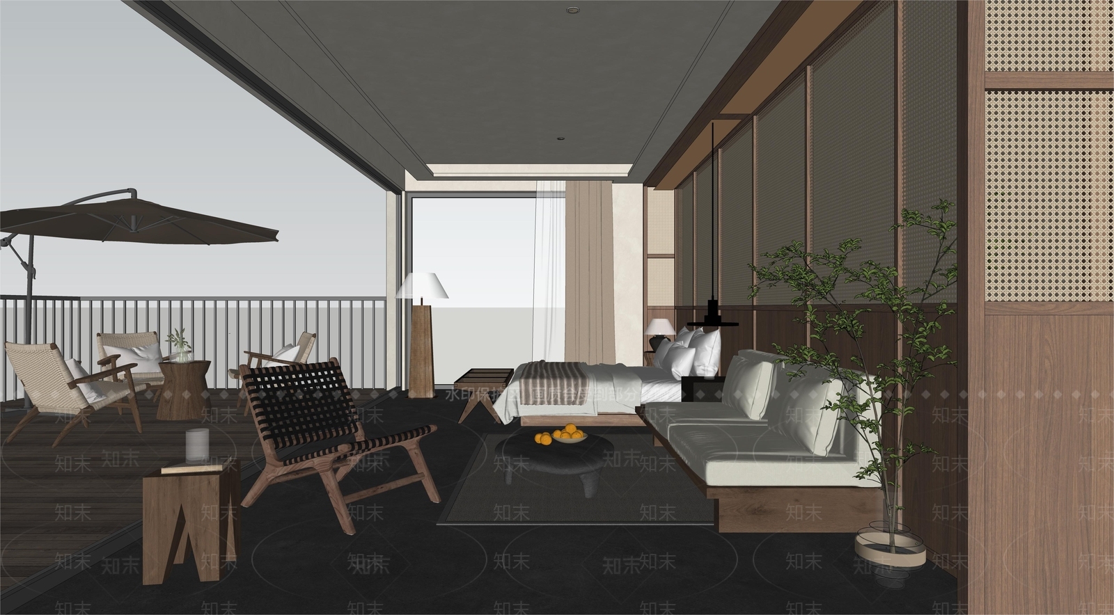 侘寂风民宿客房SU模型下载【ID:1151684222】