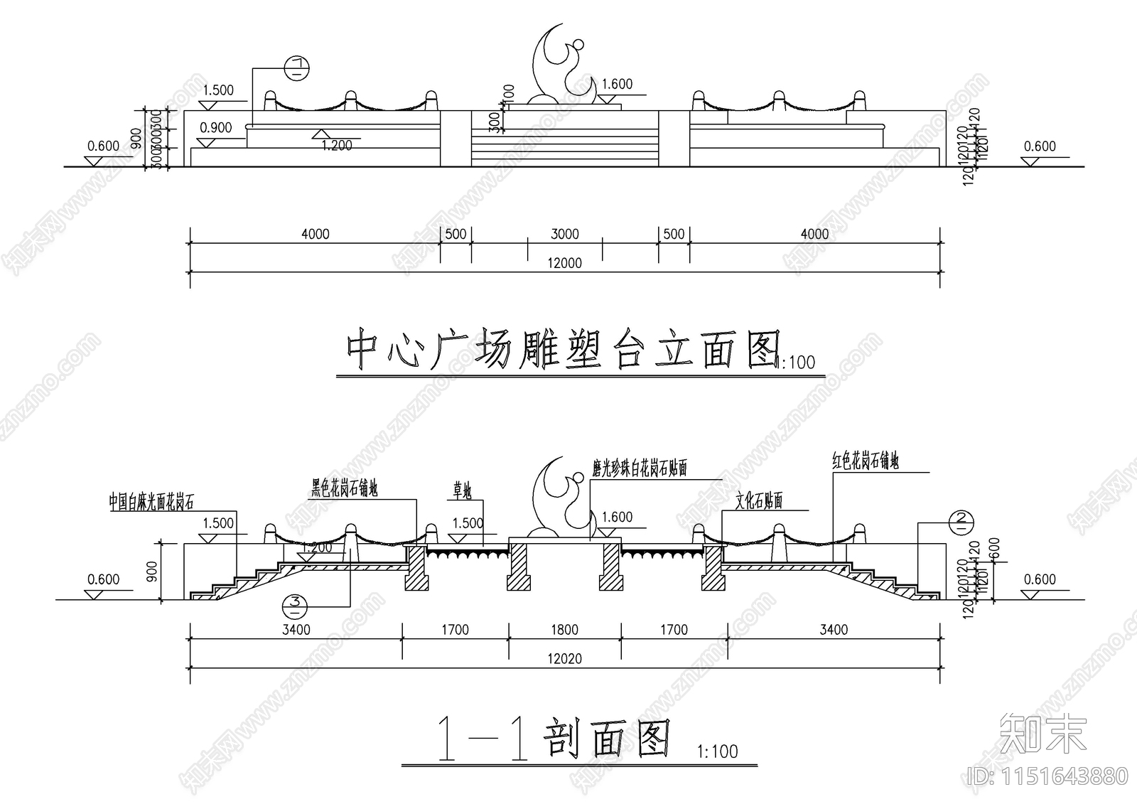 60雕塑造型小品图cad施工图下载【ID:1151643880】