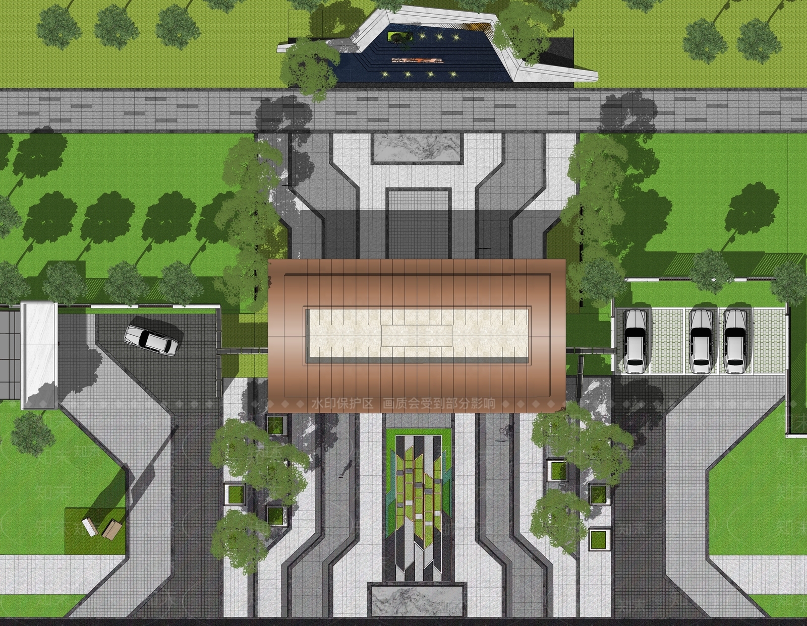 现代折线风格入口广场景观SU模型下载【ID:1151643876】