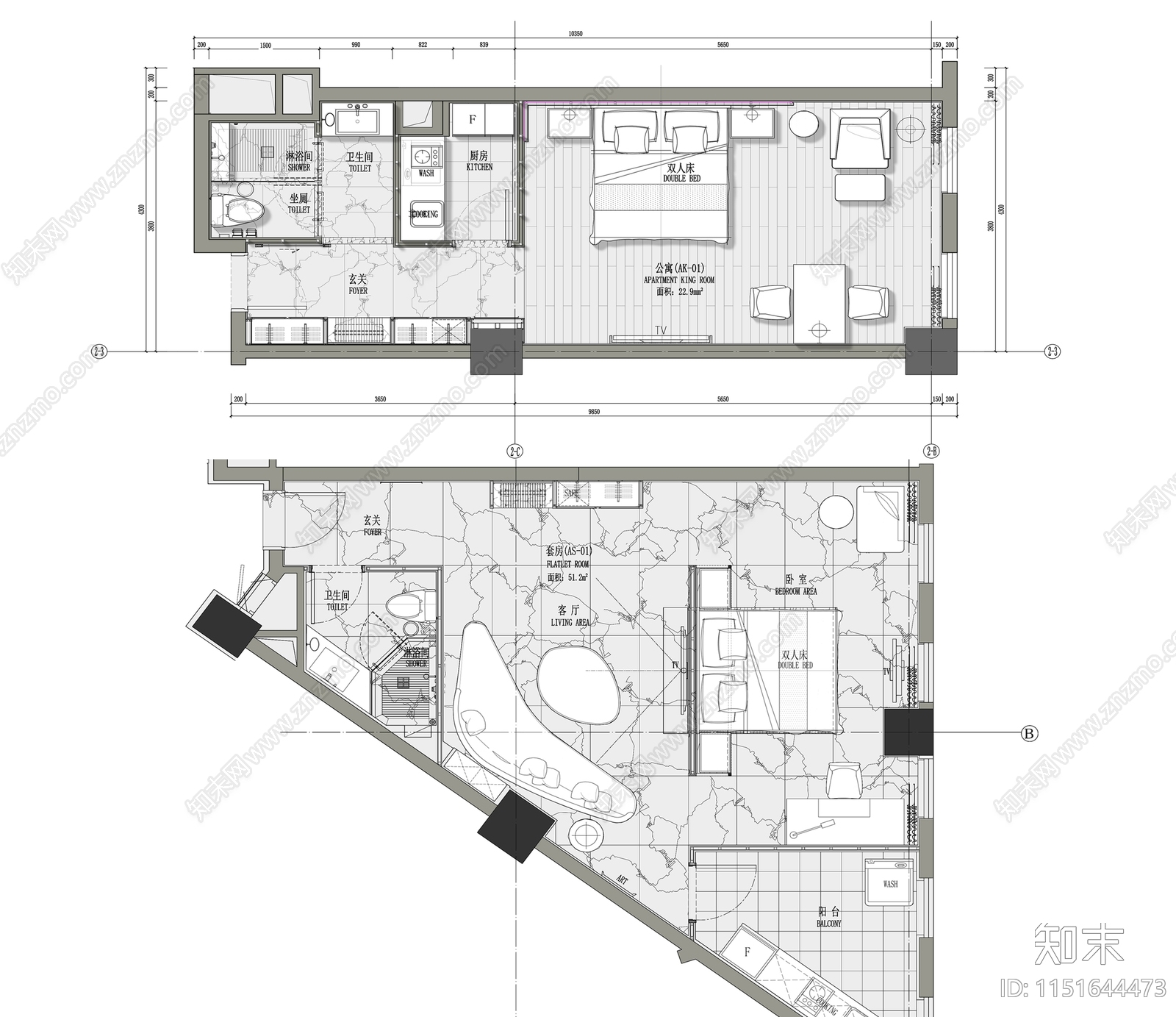 酒店公寓施工图cad施工图下载【ID:1151644473】