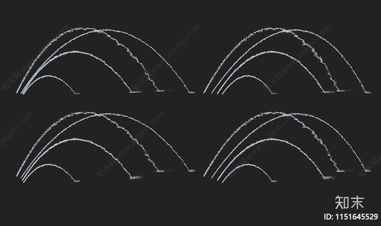 现代弧形水柱喷泉组合SU模型下载【ID:1151645529】