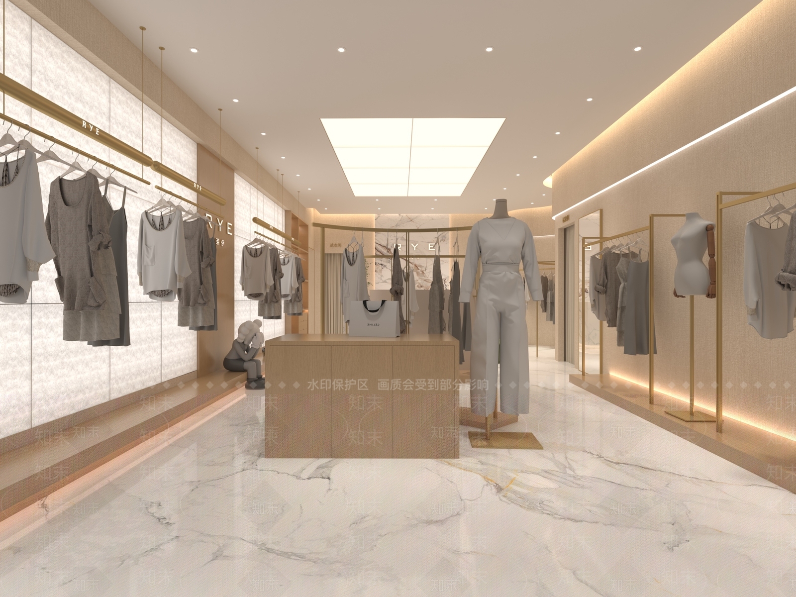 现代奶油风服装店3D模型下载【ID:1151619015】