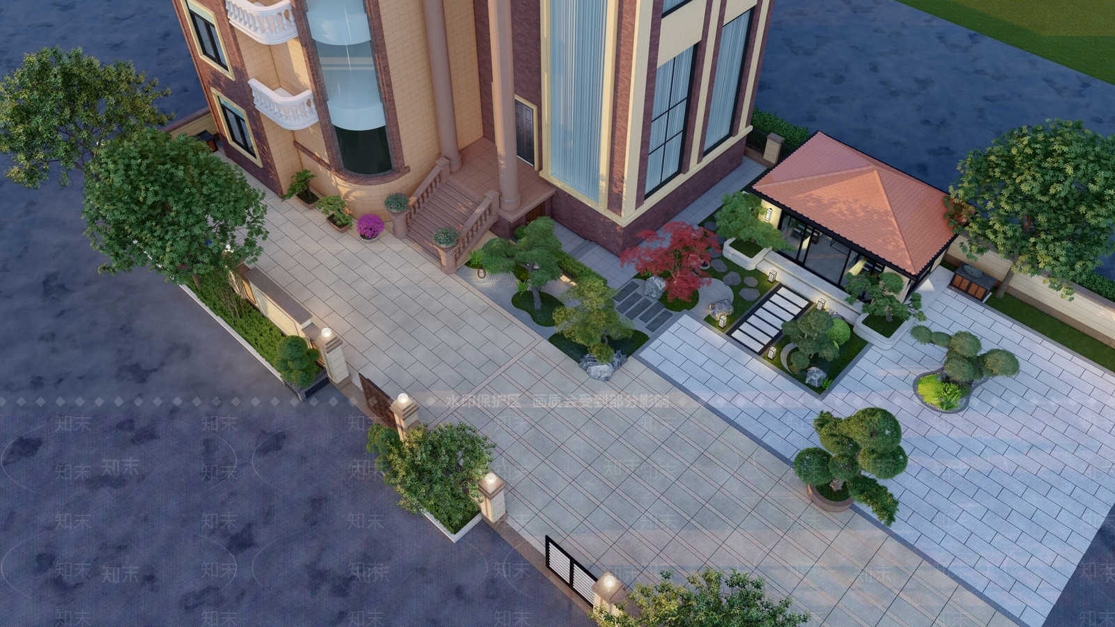 欧式别墅庭院花园景观SU模型下载【ID:1151648036】