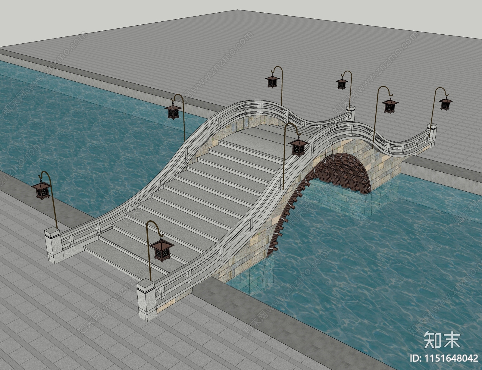 中式园林石拱桥SU模型下载【ID:1151648042】