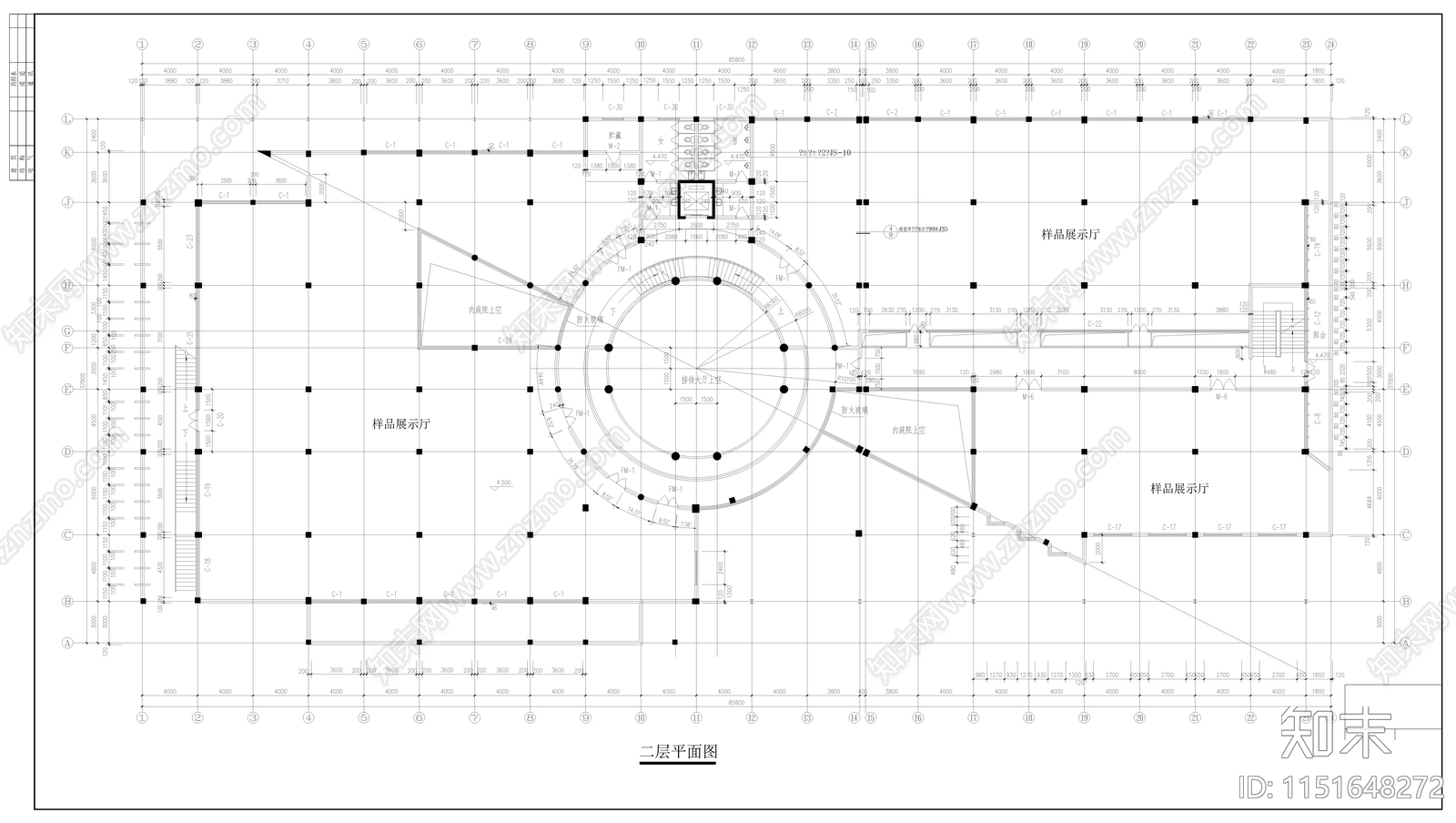 样品展示厅办公楼建筑cad施工图下载【ID:1151648272】