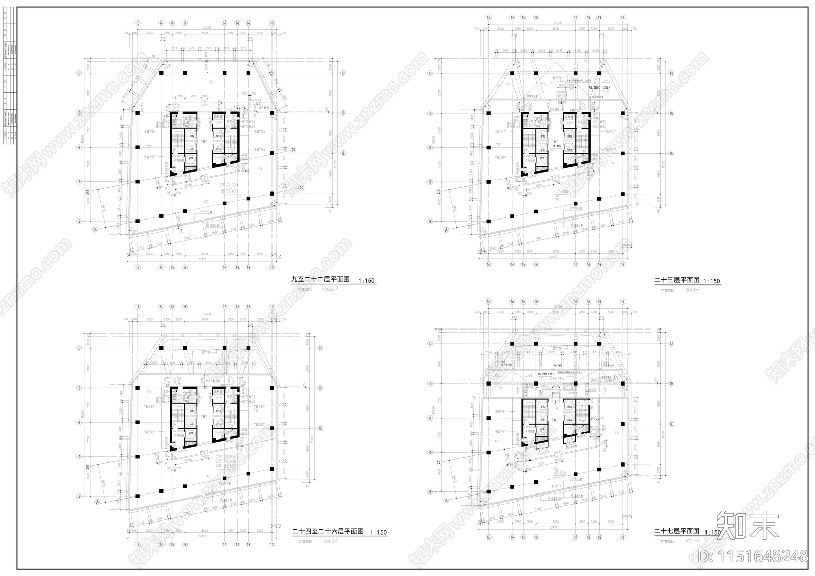 某高层办公楼建筑cad施工图下载【ID:1151648248】