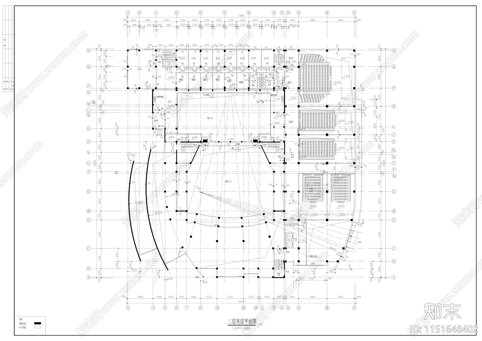 1200人影剧院建筑cad施工图下载【ID:1151648402】