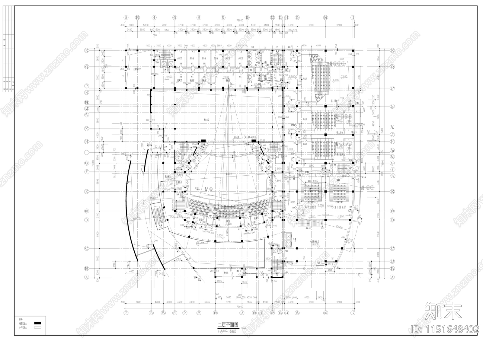 1200人影剧院建筑cad施工图下载【ID:1151648402】