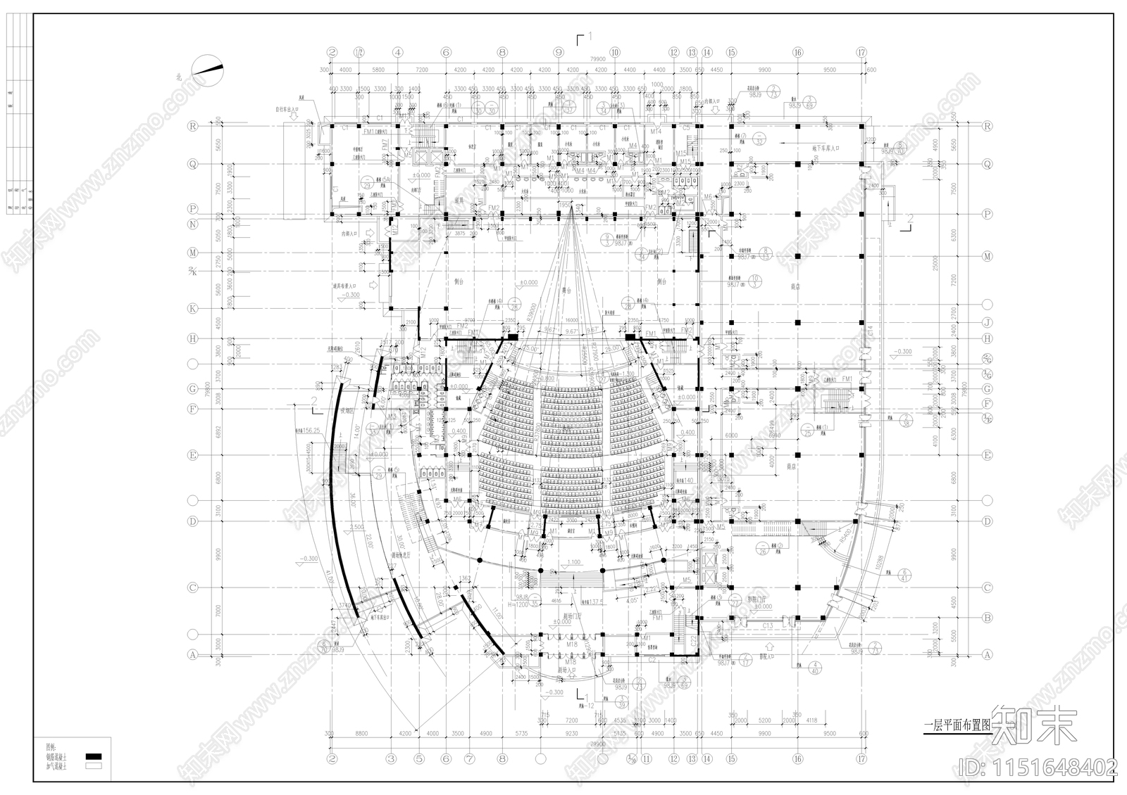 1200人影剧院建筑cad施工图下载【ID:1151648402】