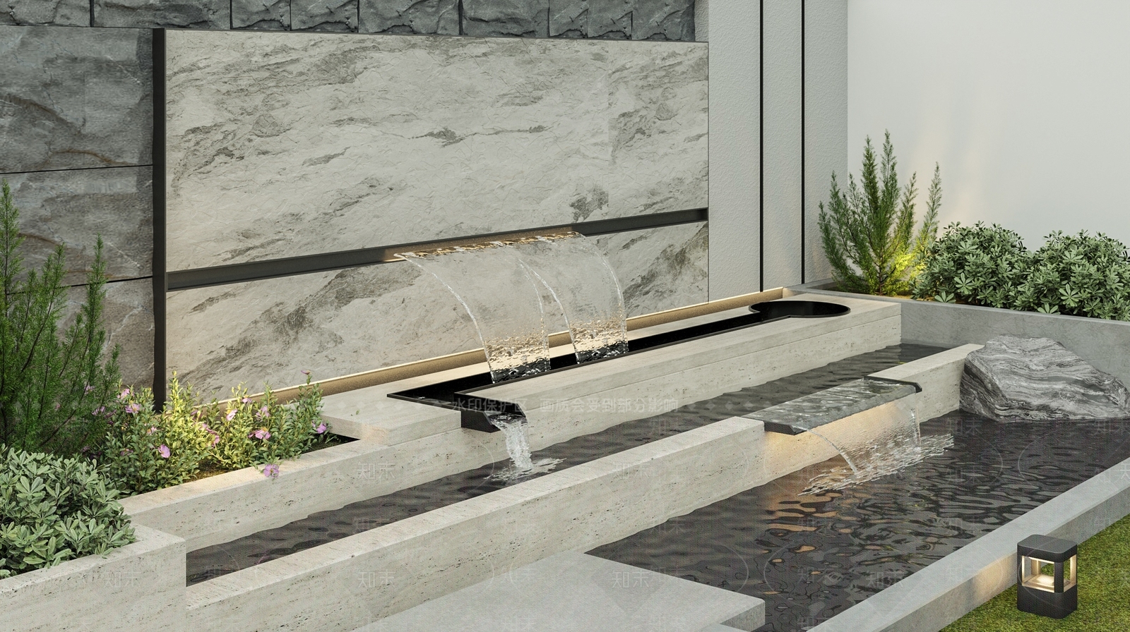 现代花园水池景观造景3D模型下载【ID:1151648322】