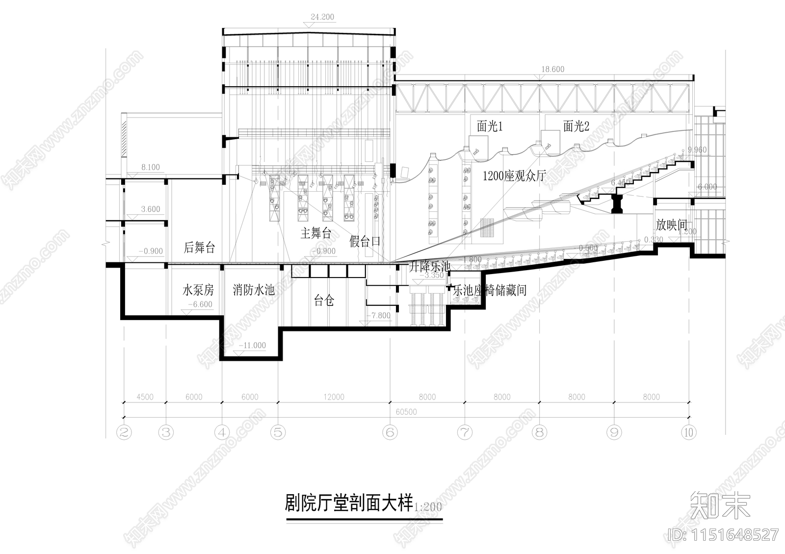 900人中小型影剧院建筑图纸cad施工图下载【ID:1151648527】