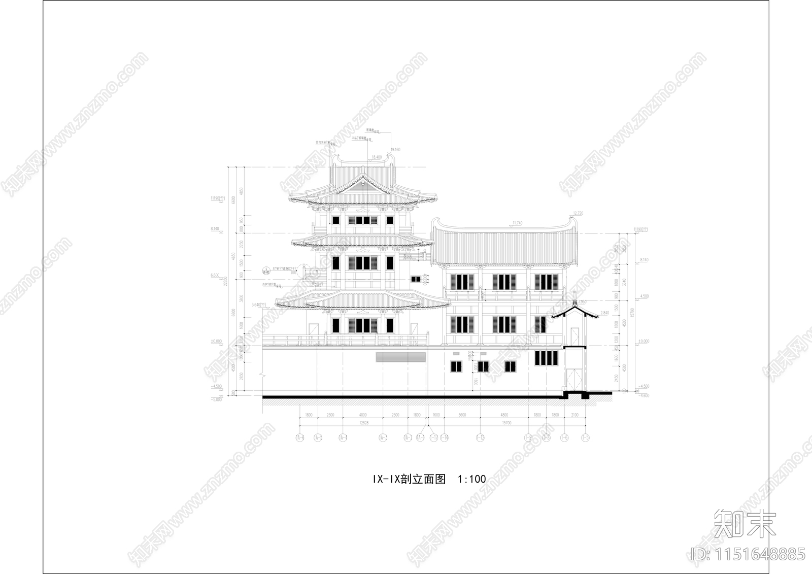 三层古典风格小型影视基地建筑施工图cad施工图下载【ID:1151648885】