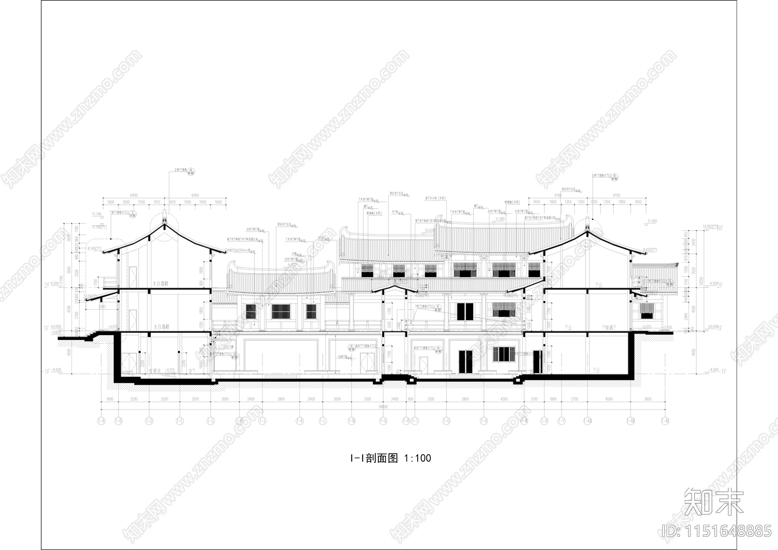 三层古典风格小型影视基地建筑施工图cad施工图下载【ID:1151648885】