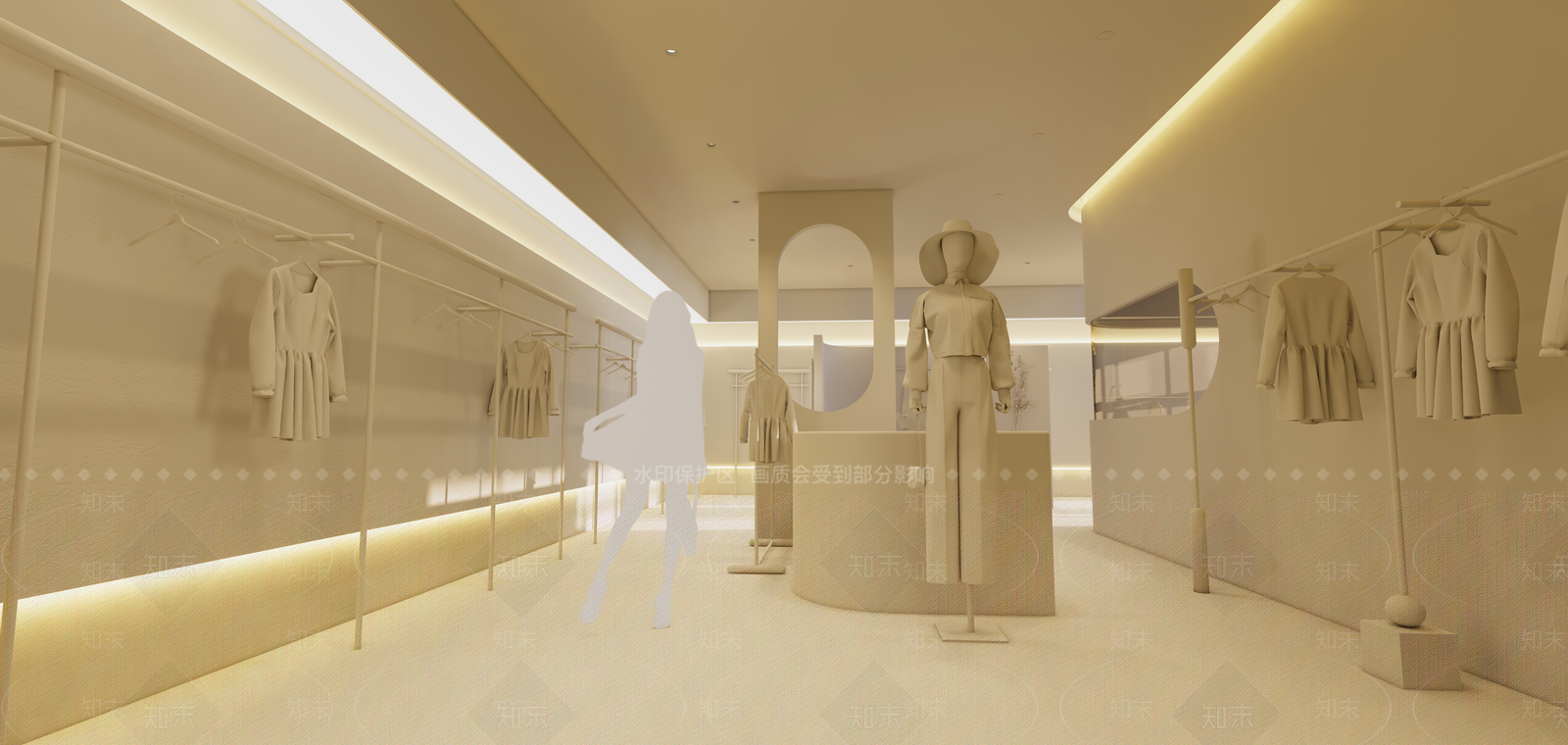 现代奶油风服装店SU模型下载【ID:1151650242】