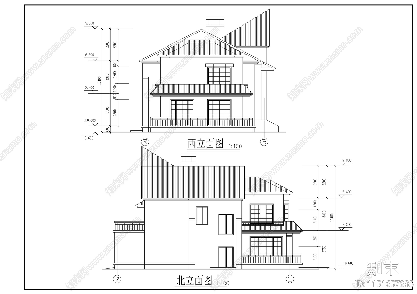 花园别墅建筑cad施工图下载【ID:1151657835】