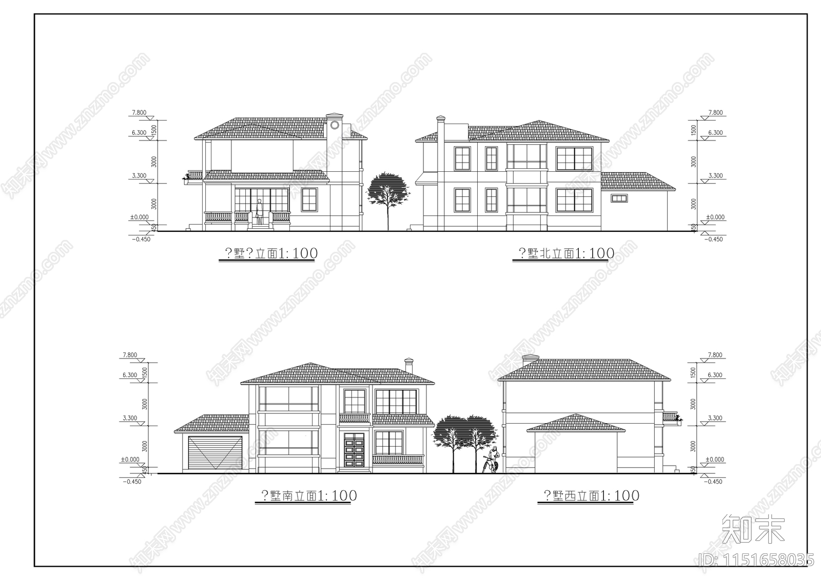 现代别墅建筑cad施工图下载【ID:1151658035】