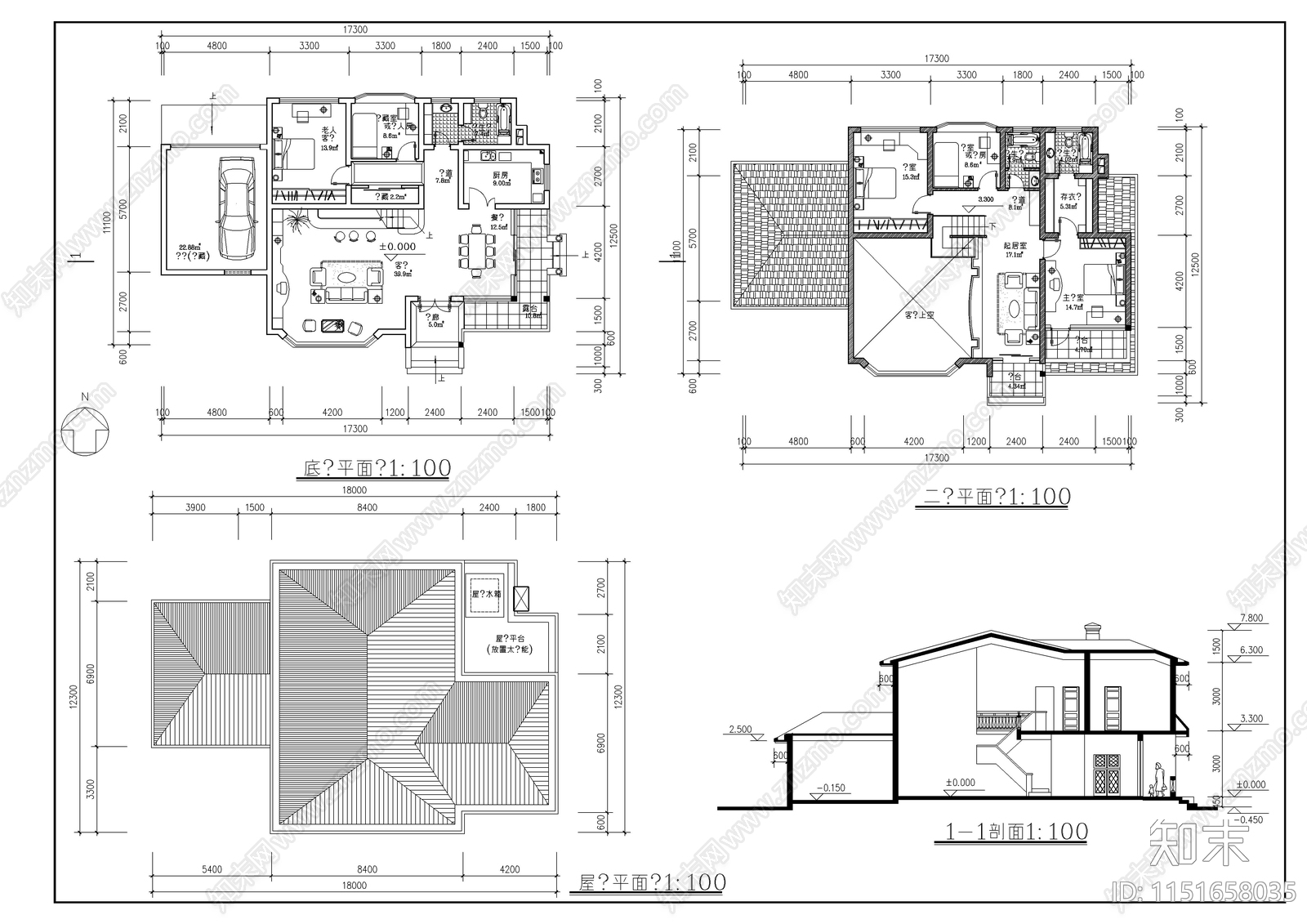 现代别墅建筑cad施工图下载【ID:1151658035】