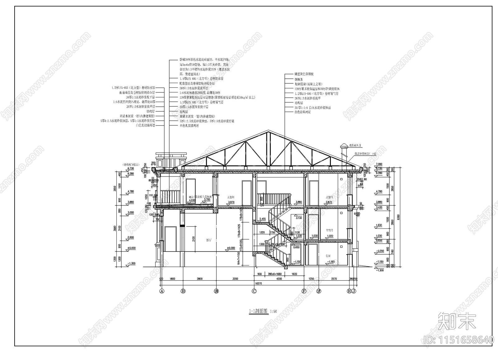 别墅建筑cad施工图下载【ID:1151658640】