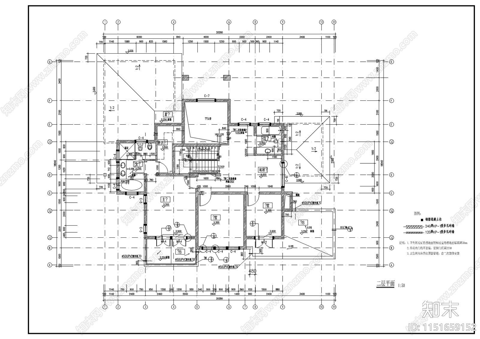 别墅建筑cad施工图下载【ID:1151659152】