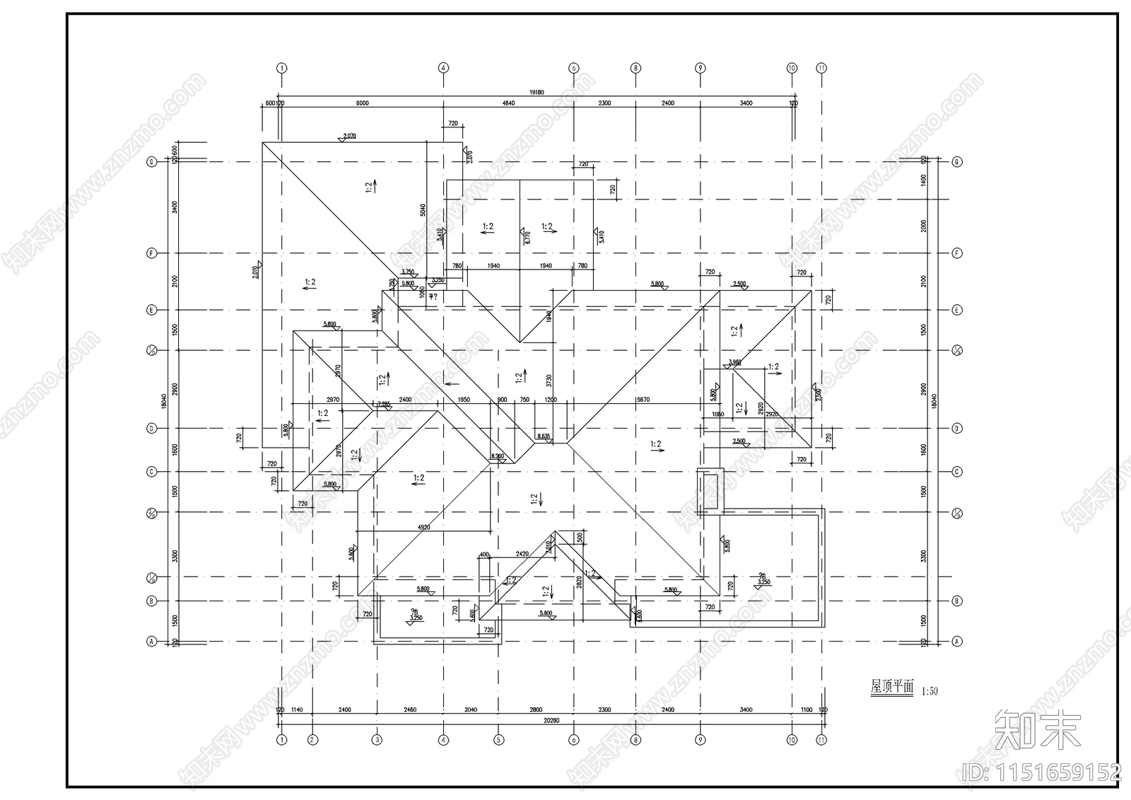 别墅建筑cad施工图下载【ID:1151659152】