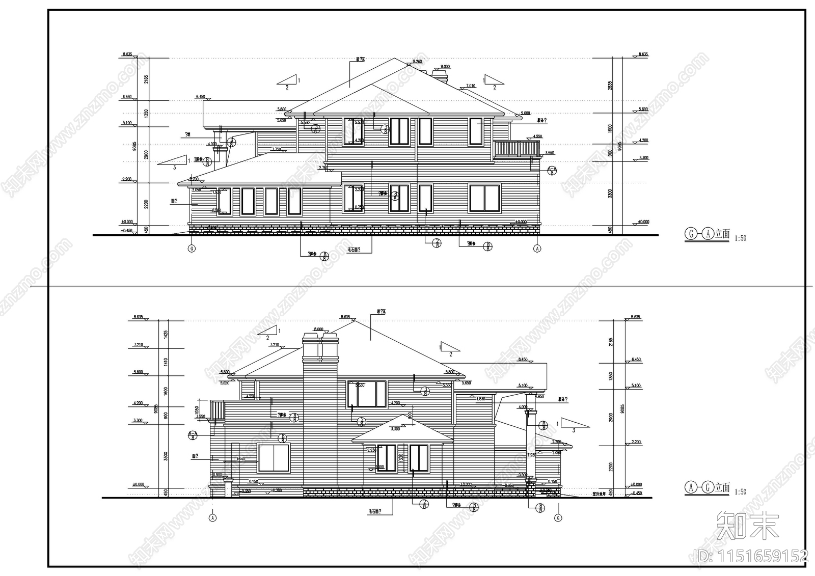 别墅建筑cad施工图下载【ID:1151659152】